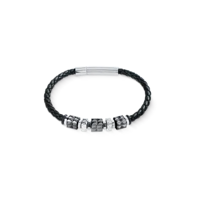 Herrenarmband 0920301317 Armband Leder Schwarz mit Edelstahl Gun Metal Spikes Cubes