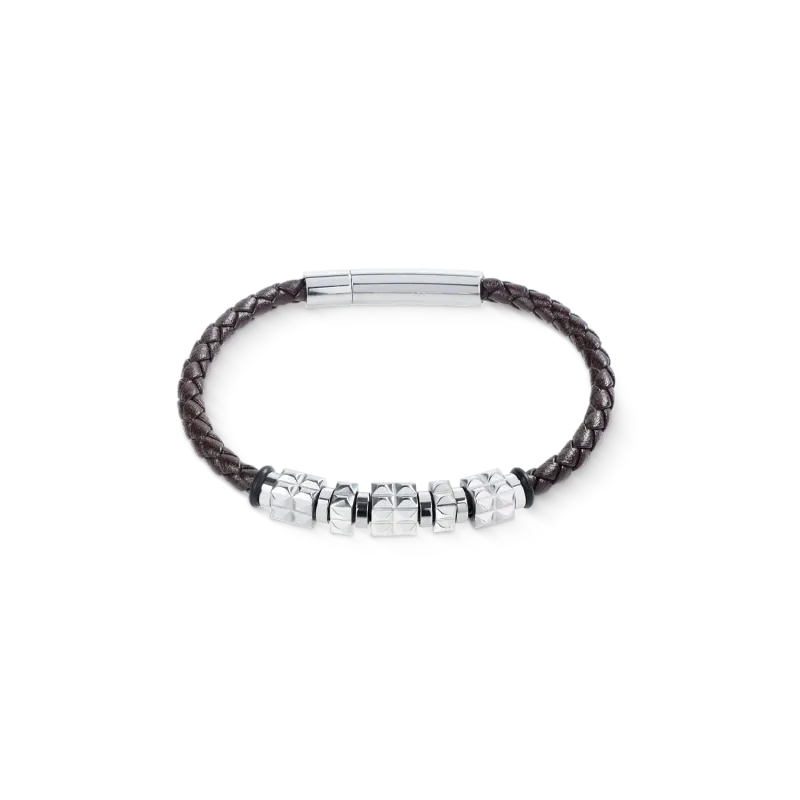Herrenarmband 0920301117 Armband Leder Braun mit Edelstahl Spikes Cubes