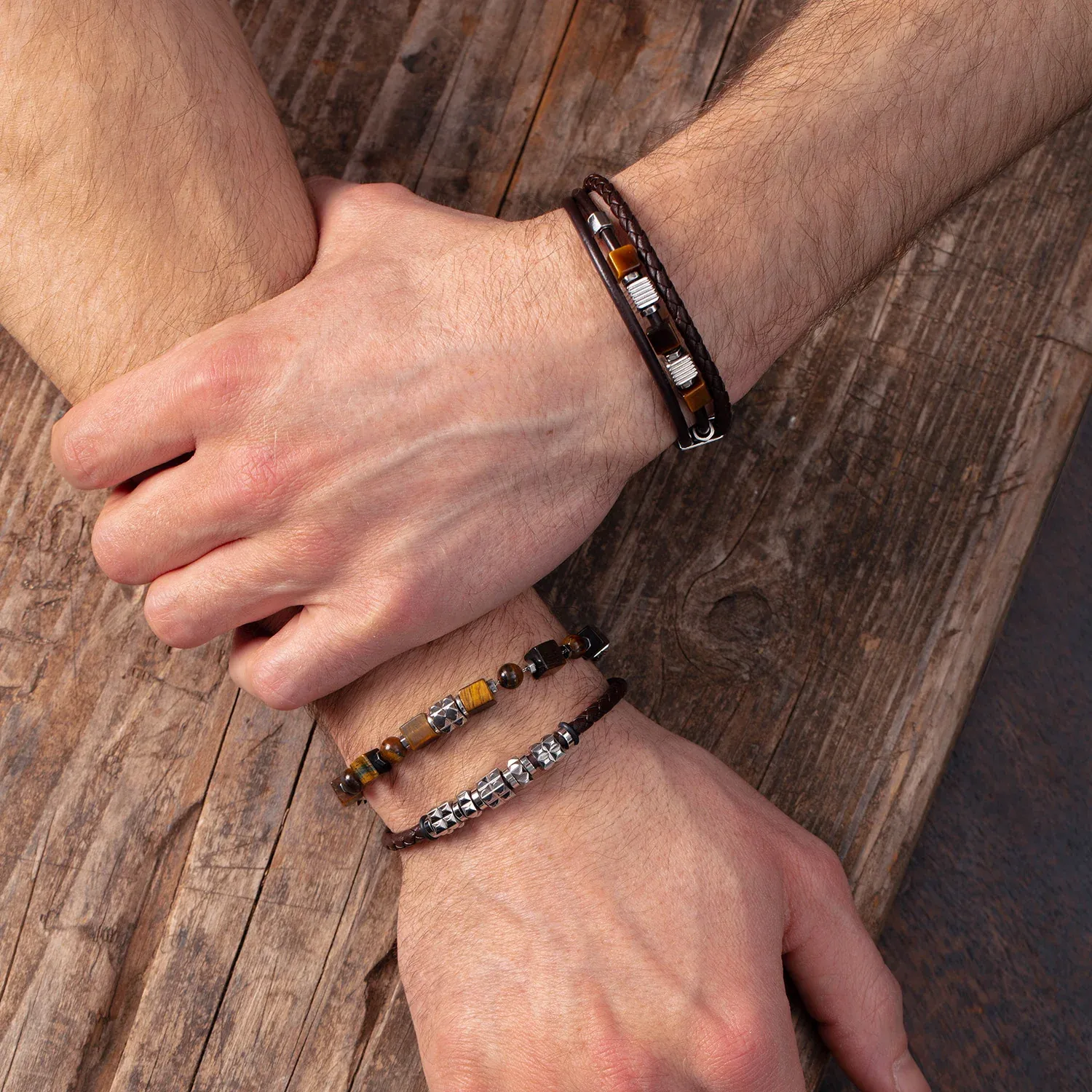 Herrenarmband 0920301117 Armband Leder Braun mit Edelstahl Spikes Cubes