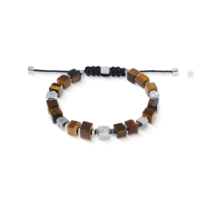 Herrenarmband Armband 0923301117 Cubes Tigerauge und Graphic Relief Edelstahl mit textilem Schiebeverschluss