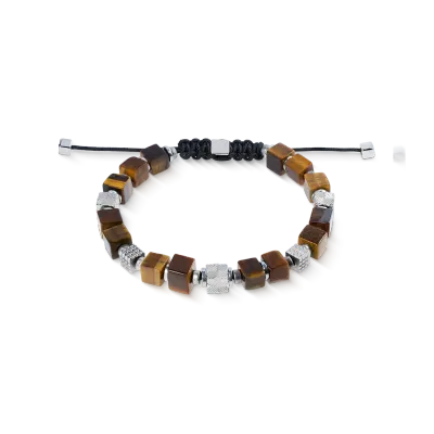 Herrenarmband Armband 0923301117 Cubes Tigerauge und Graphic Relief Edelstahl mit textilem Schiebeverschluss