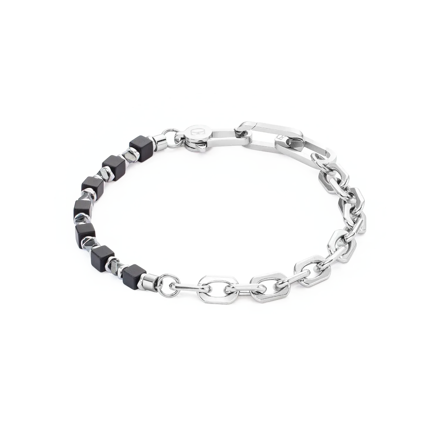 Herrenarmband Onyx  Hämatit Couer de Lion Armband Cubes Fusion link chain schwarz 0909301300