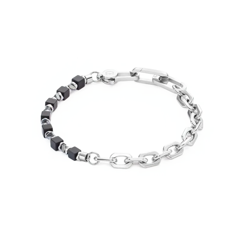 Herrenarmband Onyx  Hämatit Couer de Lion Armband Cubes Fusion link chain schwarz 0909301300
