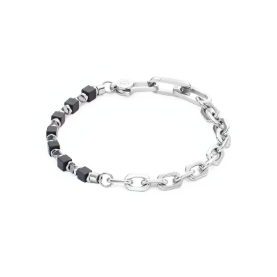 Herrenarmband Onyx  Hämatit Couer de Lion Armband Cubes Fusion link chain schwarz 0909301300