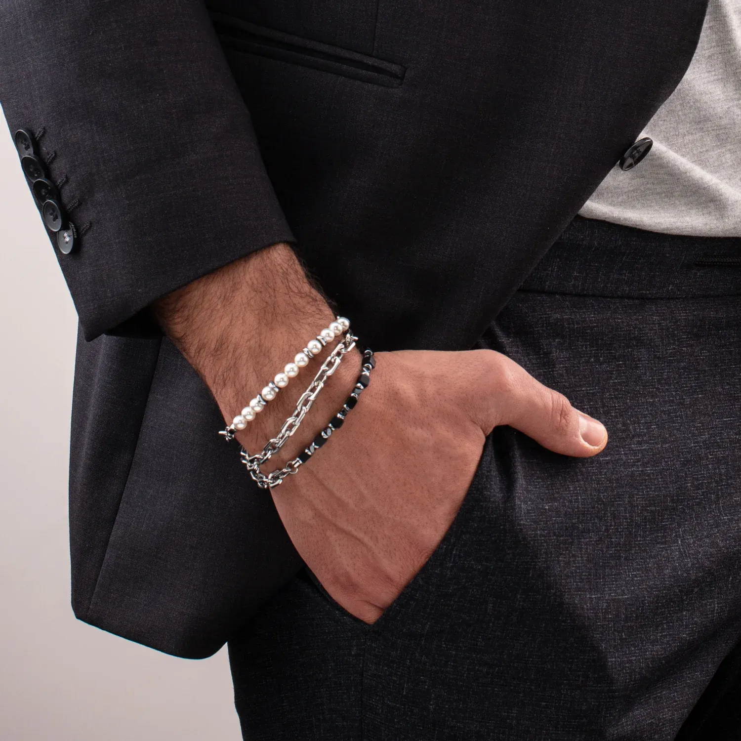 Herrenarmband Onyx  Hämatit Couer de Lion Armband Cubes Fusion link chain schwarz 0909301300