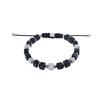 Herrenarmband Armband Armband Cubes Onyx und Graphic Relief Edelstahl mit textilem Schiebeverschluss 0923301317