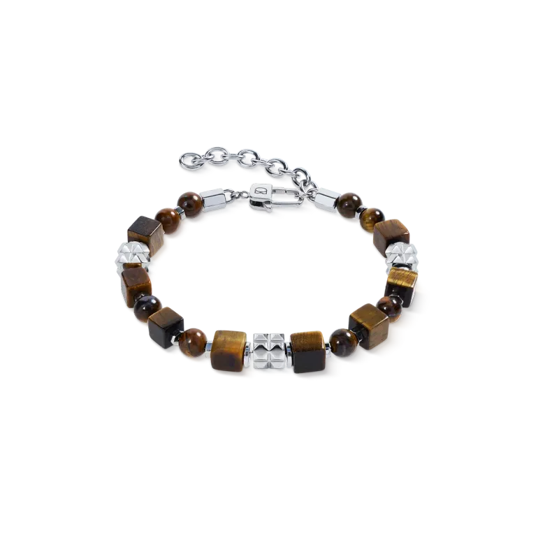 Herrenarmband Armband 0927301100 Tigerauge Cubes und Kugeln mit Spikes Cubes aus Edelstahl