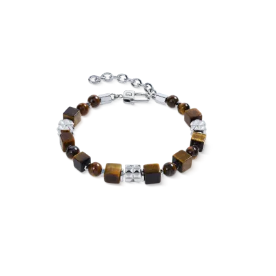 Herrenarmband Armband 0927301100 Tigerauge Cubes und Kugeln mit Spikes Cubes aus Edelstahl