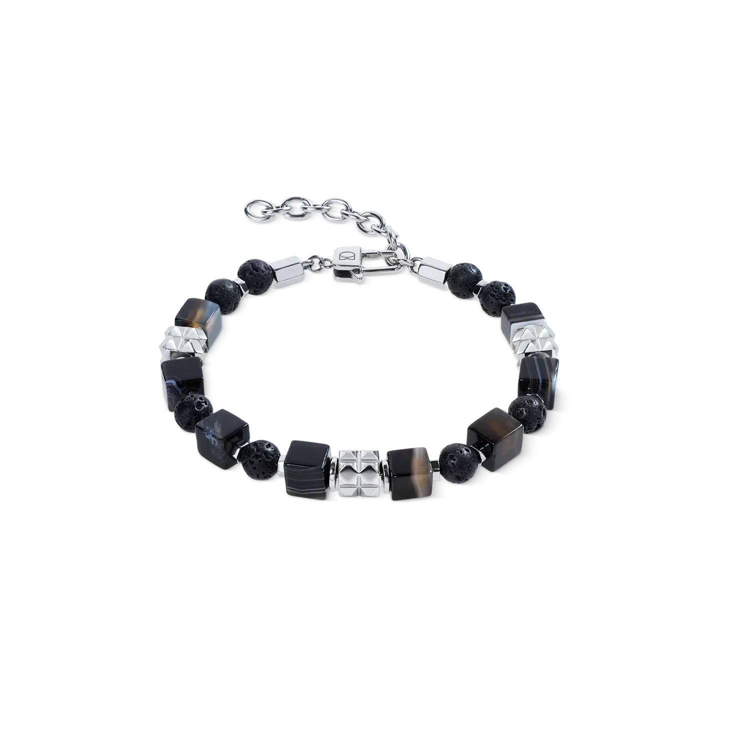 Herrenarmband Armband 0927301300 Streifen-Onyx Cubes und Lava-Kugeln mit Spikes Cubes aus Edelstahl Herrenarmband Armband 0927301300 Streifen-Onyx Cubes und Lava-Kugeln mit Spikes Cubes aus Edelstahl