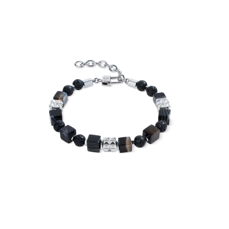Herrenarmband Armband 0927301300 Streifen-Onyx Cubes und Lava-Kugeln mit Spikes Cubes aus Edelstahl