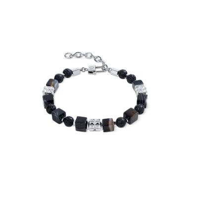 Herrenarmband Armband 0927301300 Streifen-Onyx Cubes und Lava-Kugeln mit Spikes Cubes aus Edelstahl