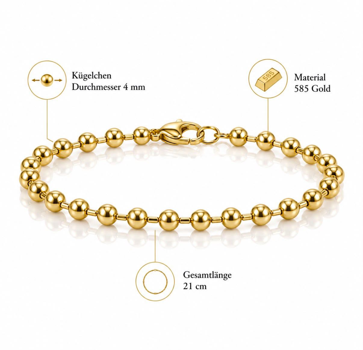 Goldarmkette 21cm Armkette Armband Gold Kugelkette Damenarmkette Gold 585 TONWS33.831A765