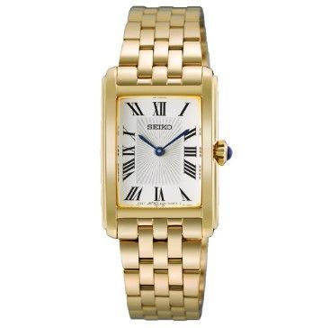 Elegante Klassik Seiko Damenuhr in Rechteckig HGG001P1 vergoldet römische Zahlen
