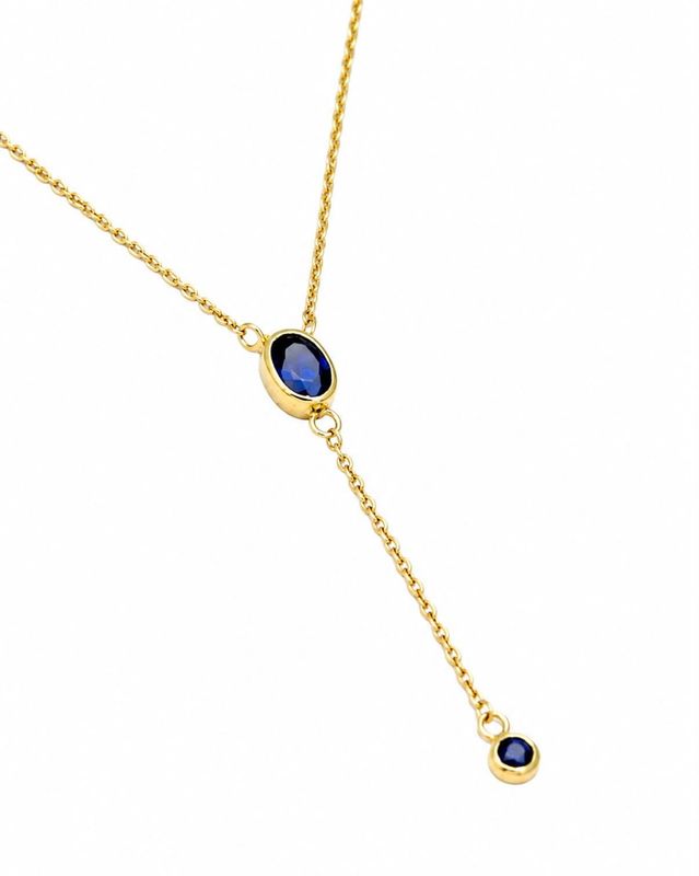 Goldkette Y-Kette Blaue Saphire 0.46ct 0.13ctct 42cm +3cm Verlängerung Goldkette mit Blauen Steinen