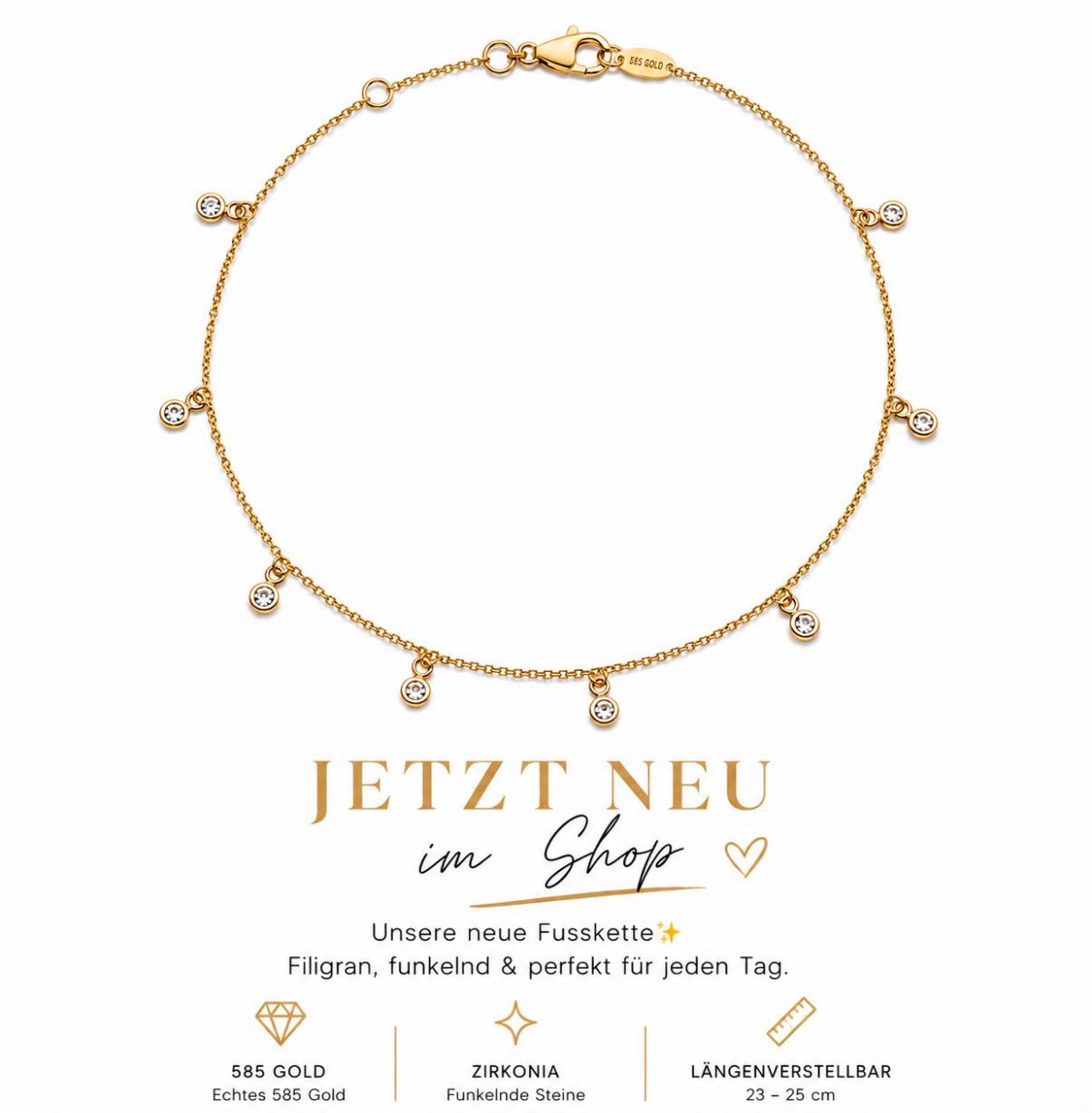 Fusskette Gold 14 Karat 585 Goldkette verstellbar TONSCH200B730