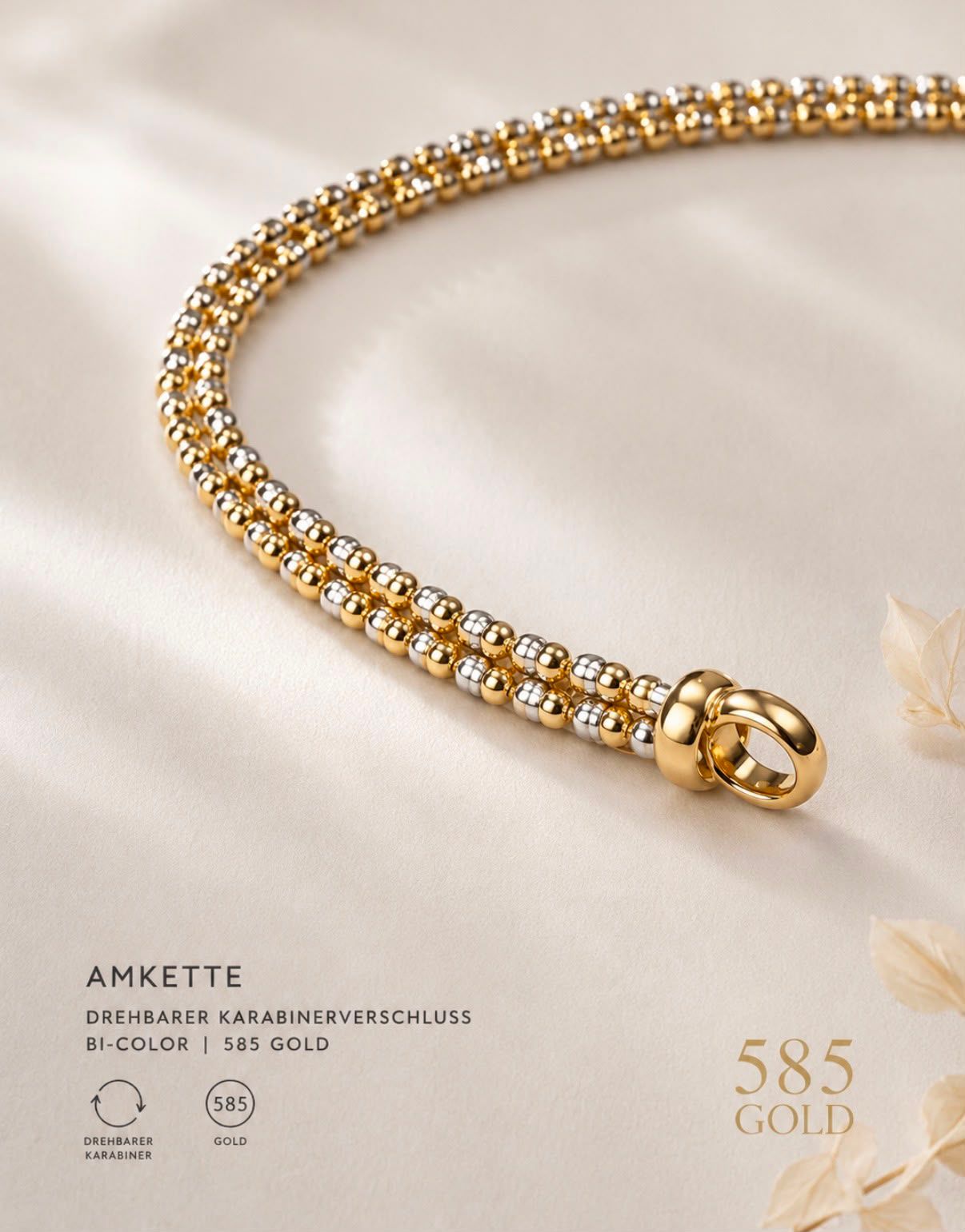 Armband Armkette 585 Gold Bicolor Fein Elegant 20cm lang drehbarer Karabiner TONSC.33.632B730