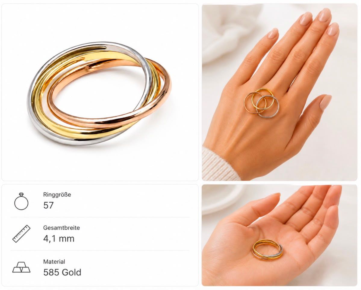 ​Tricolor Ring aus 585 Gold – Klassische Eleganz in drei Goldtönen TONSC.33.357B730