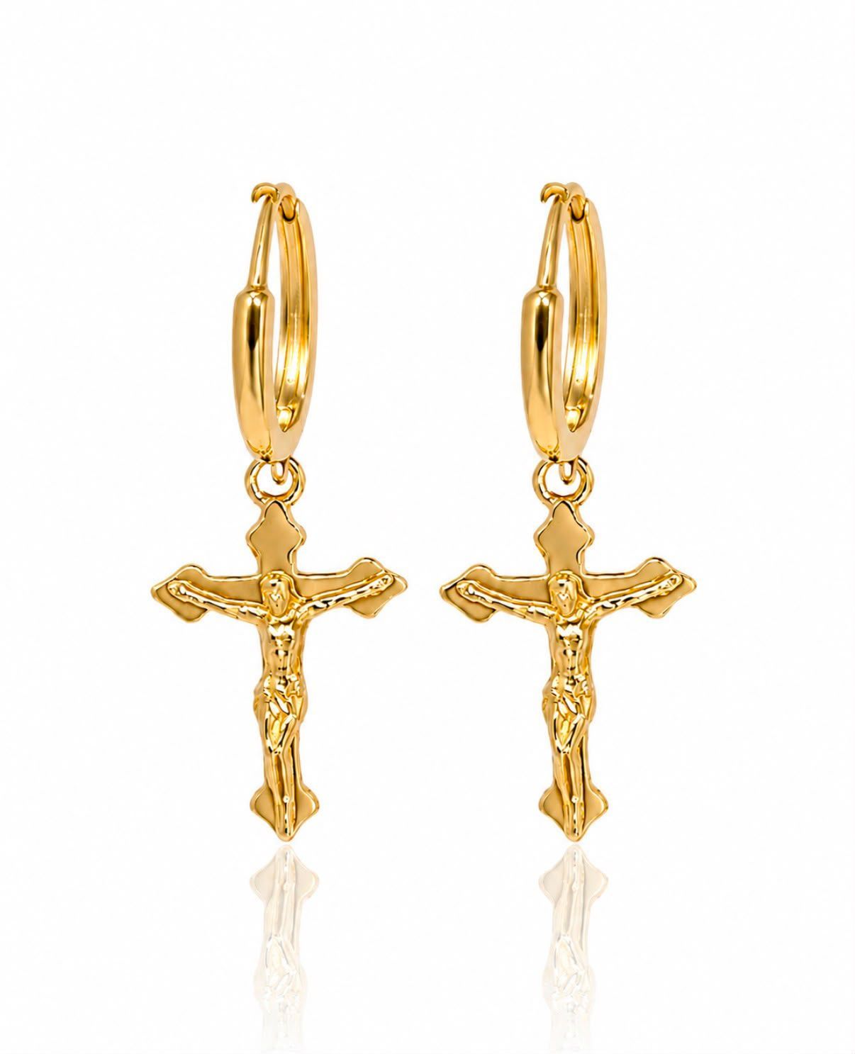 ​Creolen mit Kreuzanhänger Gold Creole mit Anhänger Kreuz  585 14 kt TONSCH33.202B730
