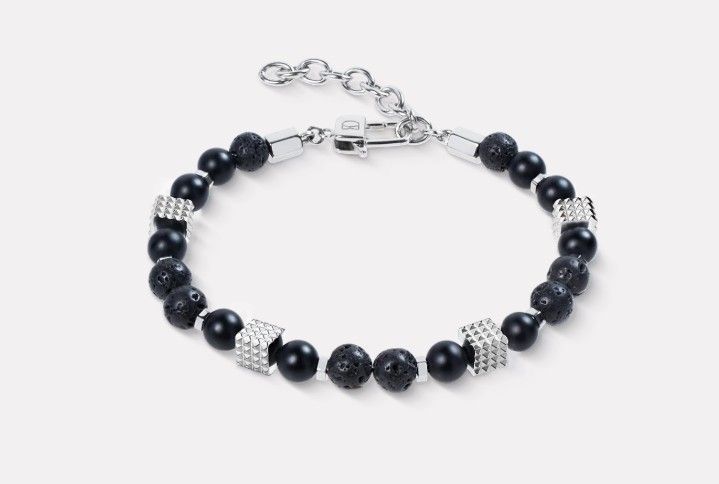 Armband Onyx- und Lavakugeln mit Mini Spikes Cubes aus Edelstahl 0926301300 Armband Onyx- und Lavakugeln mit Mini Spikes Cubes aus Edelstahl 0926301300