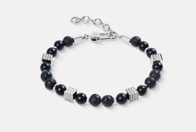 Armband Onyx- und Lavakugeln mit Mini Spikes Cubes aus Edelstahl 0926301300