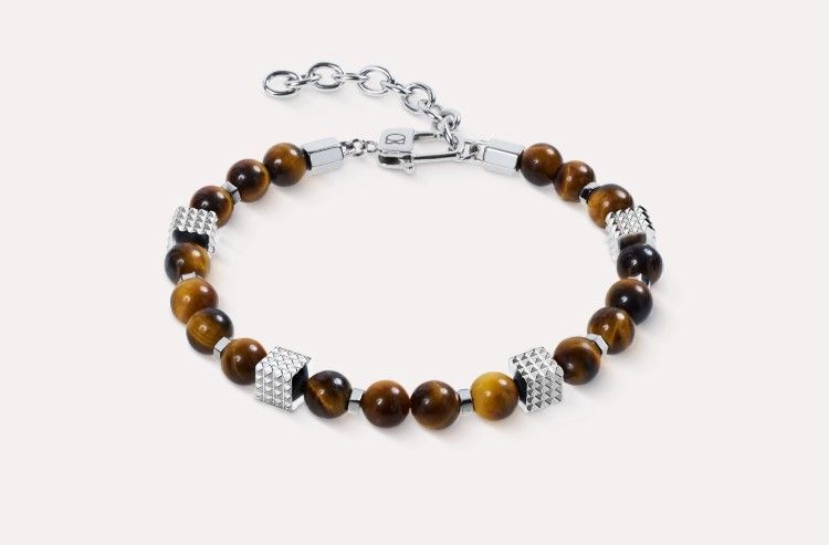 Armband Tigerauge Kugeln mit Mini Spikes Cubes aus Edelstahl 0926301100 Armband Tigerauge Kugeln mit Mini Spikes Cubes aus Edelstahl 0926301100
