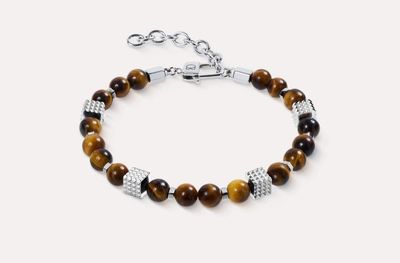 Armband Tigerauge Kugeln mit Mini Spikes Cubes aus Edelstahl 0926301100 Armband Tigerauge Kugeln mit Mini Spikes Cubes aus Edelstahl 0926301100