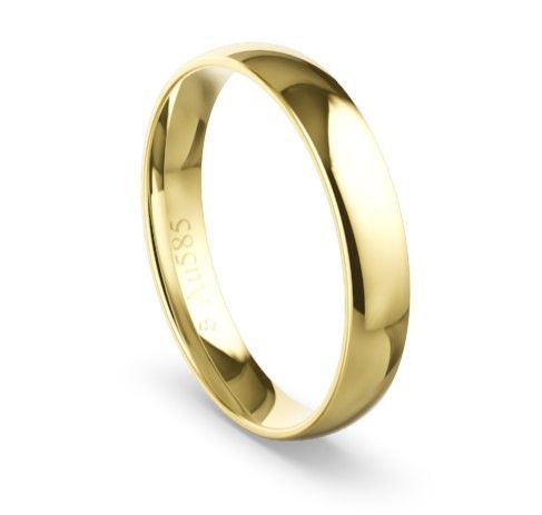Klassische Trauring Einzelring in Gelbgold in 585 Gold Herrenring Damenring 4mm Breit poliert
