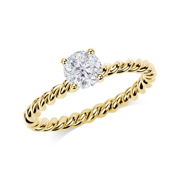 Verlobungsring Gelbgold 585 Gold Kordel Design mit LAB Diamanten 0,25ct / 0,5ct Labor Diamant E / VS Verlobungsring Gelbgold 585 Gold Kordel Design mit LAB Diamanten 0,25ct / 0,5ct Labor Diamant E / VS