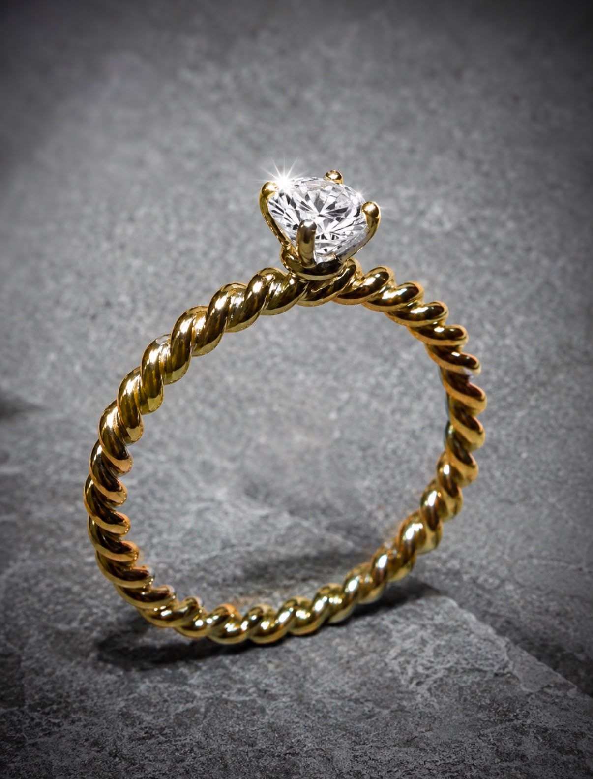 Verlobungsring Gelbgold 585 Gold Kordel Design mit LAB Diamanten 0,25ct / 0,5ct  Labor Diamant E / VS