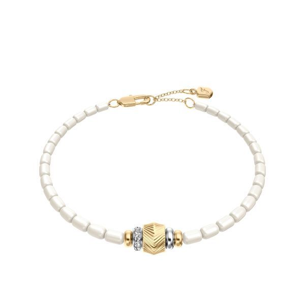 Fossil Damen Armband Harlow Rondelles mit weißen Acrylperlen aus Edelstahl Fossil Damen Armband Harlow Rondelles mit weißen Acrylperlen aus Edelstahl