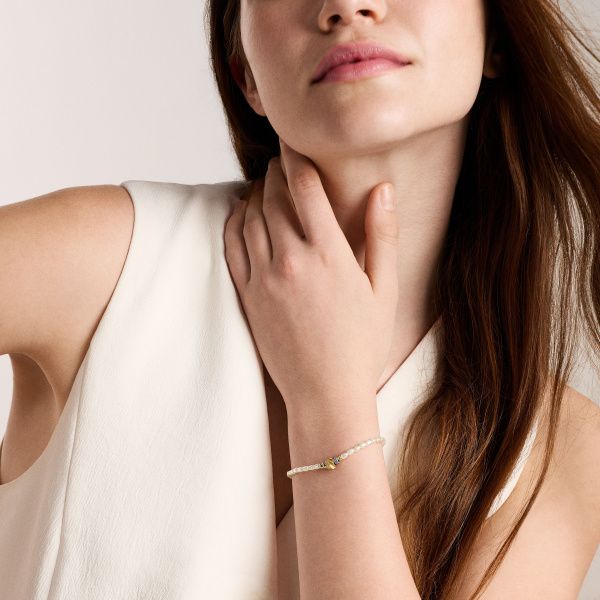 Fossil Damen Armband Harlow Rondelles mit weißen Acrylperlen aus Edelstahl