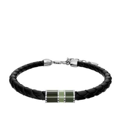 Fossil Herren Armband Everett Emaille schwarzes Leder Fossil Herren Armband Everett Emaille schwarzes Leder