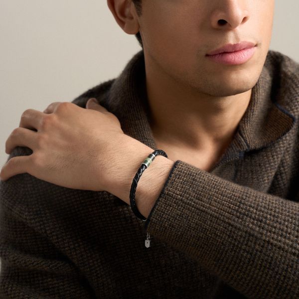 Fossil Herren Armband Everett Emaille schwarzes Leder