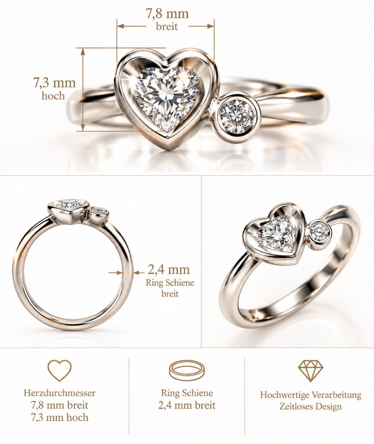 Weißgoldring mit Herzform Unikat handgefertigt diamanten Jahrestag  Jubiläum  Geburtstag Valentinstag