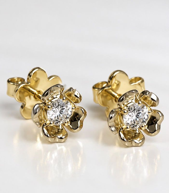 Ohrstecker Blüte 585 Gold mit Diamanten Handgefertigt 0.4 ct Naturdiamanten Goldschmiedearbeit TONSC.278D4 Ohrstecker Blüte 585 Gold mit Diamanten Handgefertigt 0.4 ct Naturdiamanten Goldschmiedearbeit TONSC.278D4