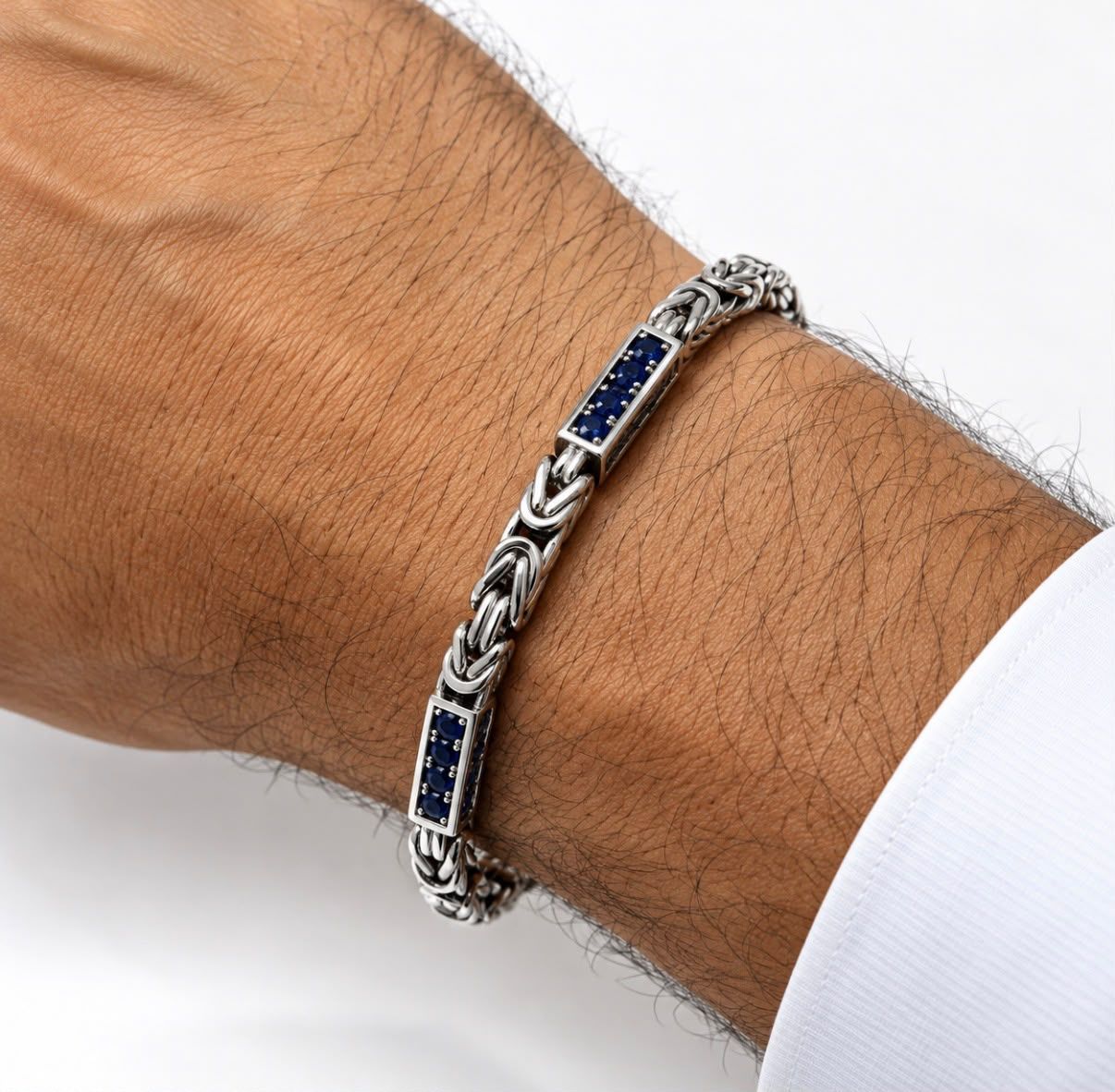 Könisgkette Armkette 21,5 cm mit blauen Steinen 925 Sterlingsilber