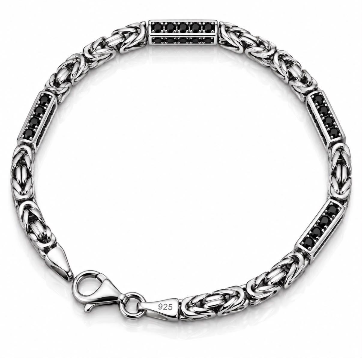 Könisgkette Armkette 20 cm mit SCHWARZEN Steinen 925 Sterlingsilber 3,2mm Breit Könisgkette Armkette 20 cm mit SCHWARZEN Steinen 925 Sterlingsilber 3,2mm Breit