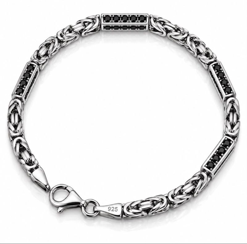 Könisgkette Armkette 20 cm mit SCHWARZEN Steinen 925 Sterlingsilber 3,2mm Breit Könisgkette Armkette 20 cm mit SCHWARZEN Steinen 925 Sterlingsilber 3,2mm Breit
