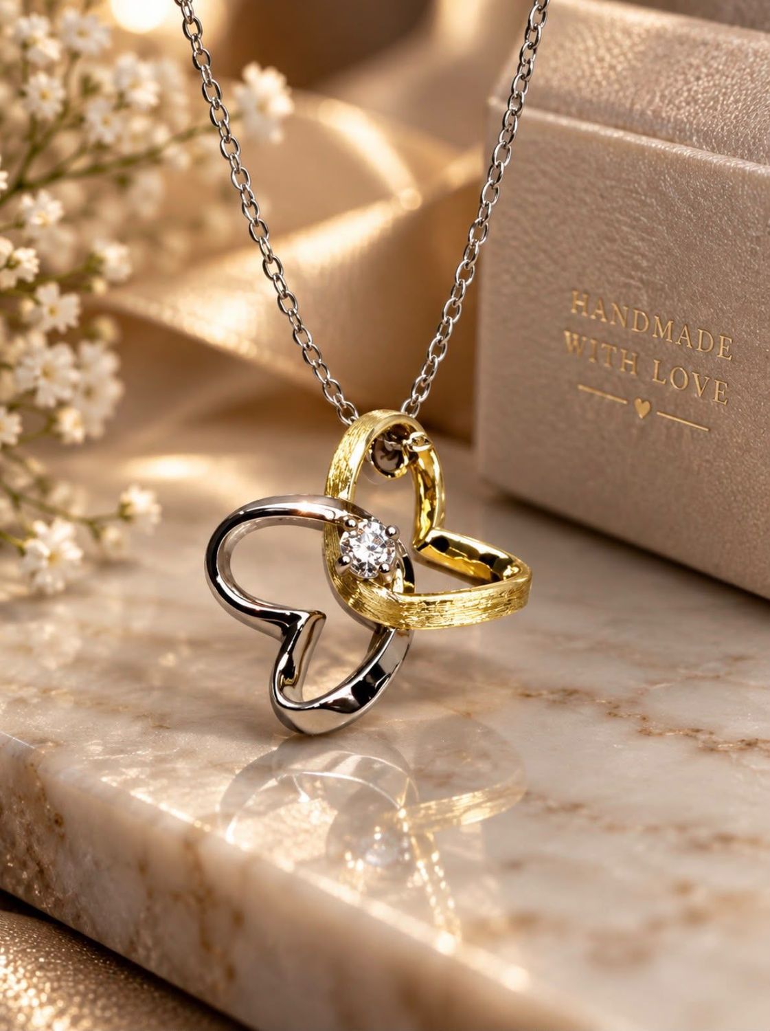 Herzanhänger mit Kette in Schmetterling Design Gold Handgefertigt 585 Gold Gelbgold Weissgold 0.14 ct echten Diamanten Herzanhänger mit Kette in Schmetterling Design Gold Handgefertigt 585 Gold Gelbgold Weissgold 0.14 ct echten Diamanten