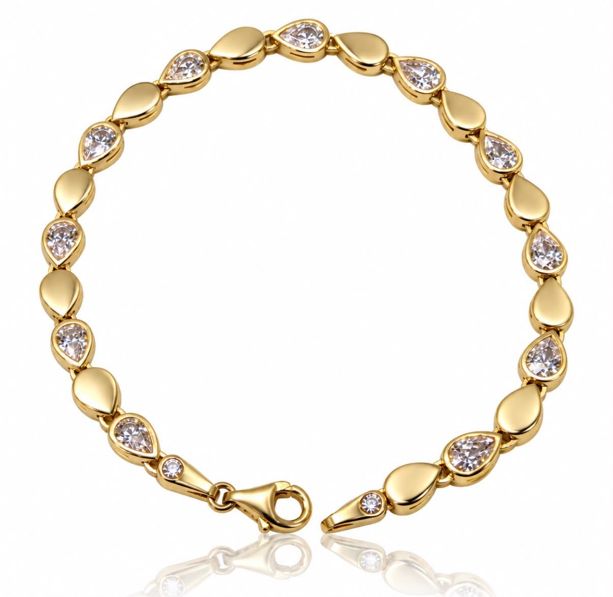 Armband Armkette 585 Gold Tropfenform mit Zirkonia Steinen  Elegant 18cm lang  TONSC.454A745