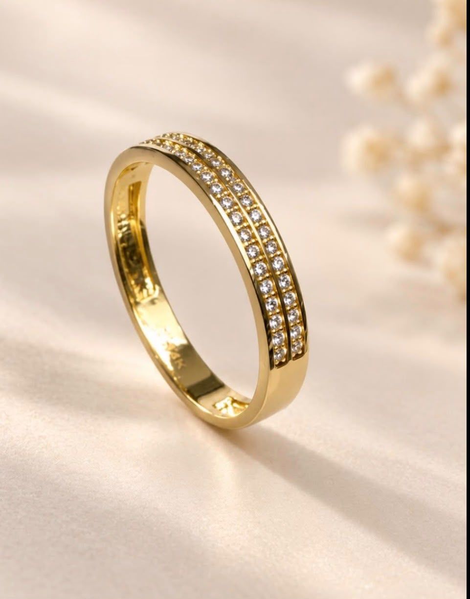 Goldring mit Steinen Doppelreihig 585 Gold 14 karat Gold Goldring Damenring Halbkranz