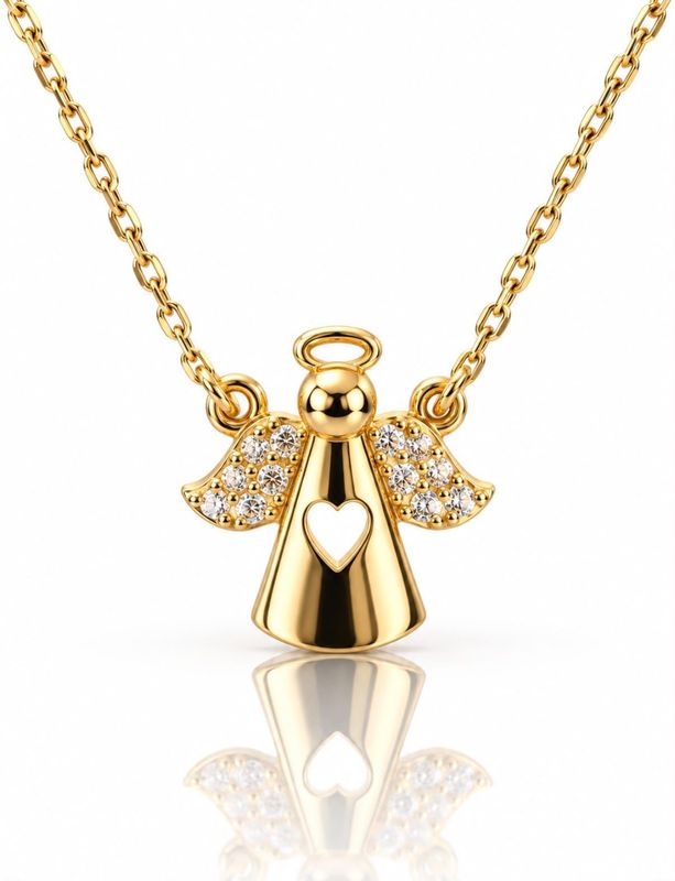 Goldkette Engel mit Herz und Steine Zirkonia Echt-Gold 585 14 karat TONSC187A730