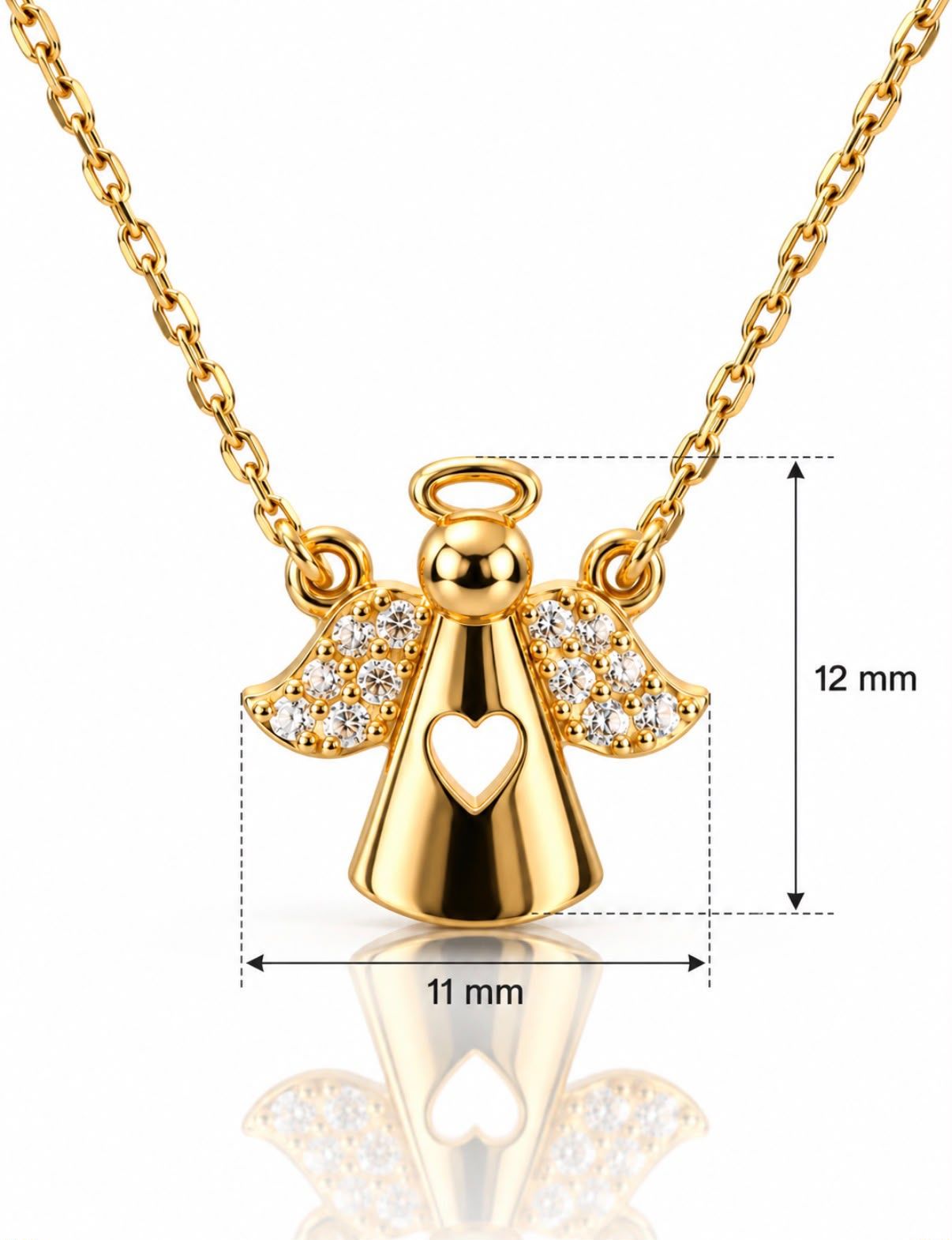 Goldkette Engel mit Herz und Steine Zirkonia Echt-Gold 585 14 karat TONSC187A730