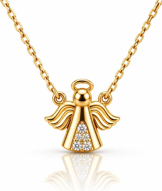 Goldkette mit Engel mit Herz und Steine Zirkonia Echt-Gold 585 14 karat TONSC0207A730 Engelkette