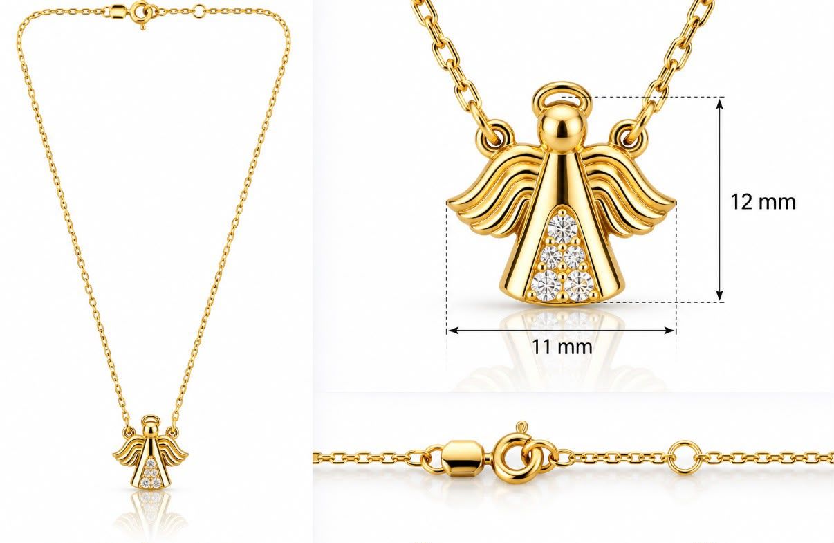 Goldkette mit Engel mit Herz und Steine Zirkonia Echt-Gold 585 14 karat TONSC0207A730 Engelkette