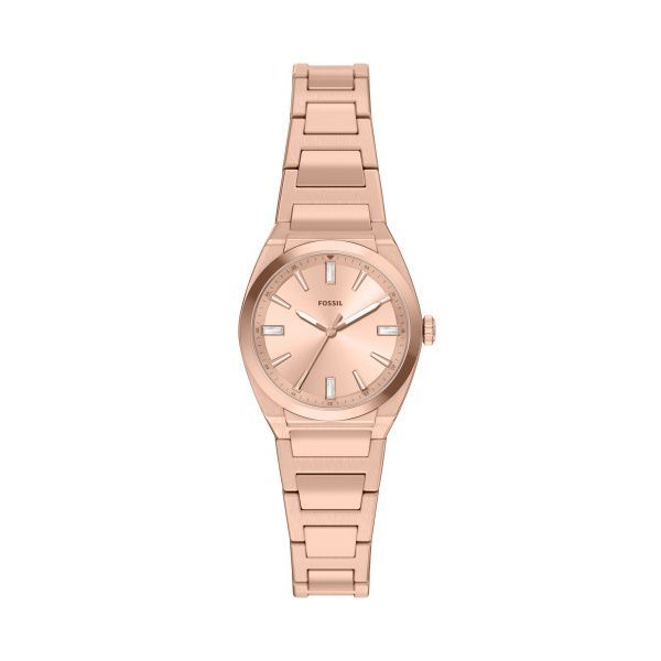 Fossil Damen Uhr Everett 27 mm 3-Zeiger-Werk Edelstahl rosefarben