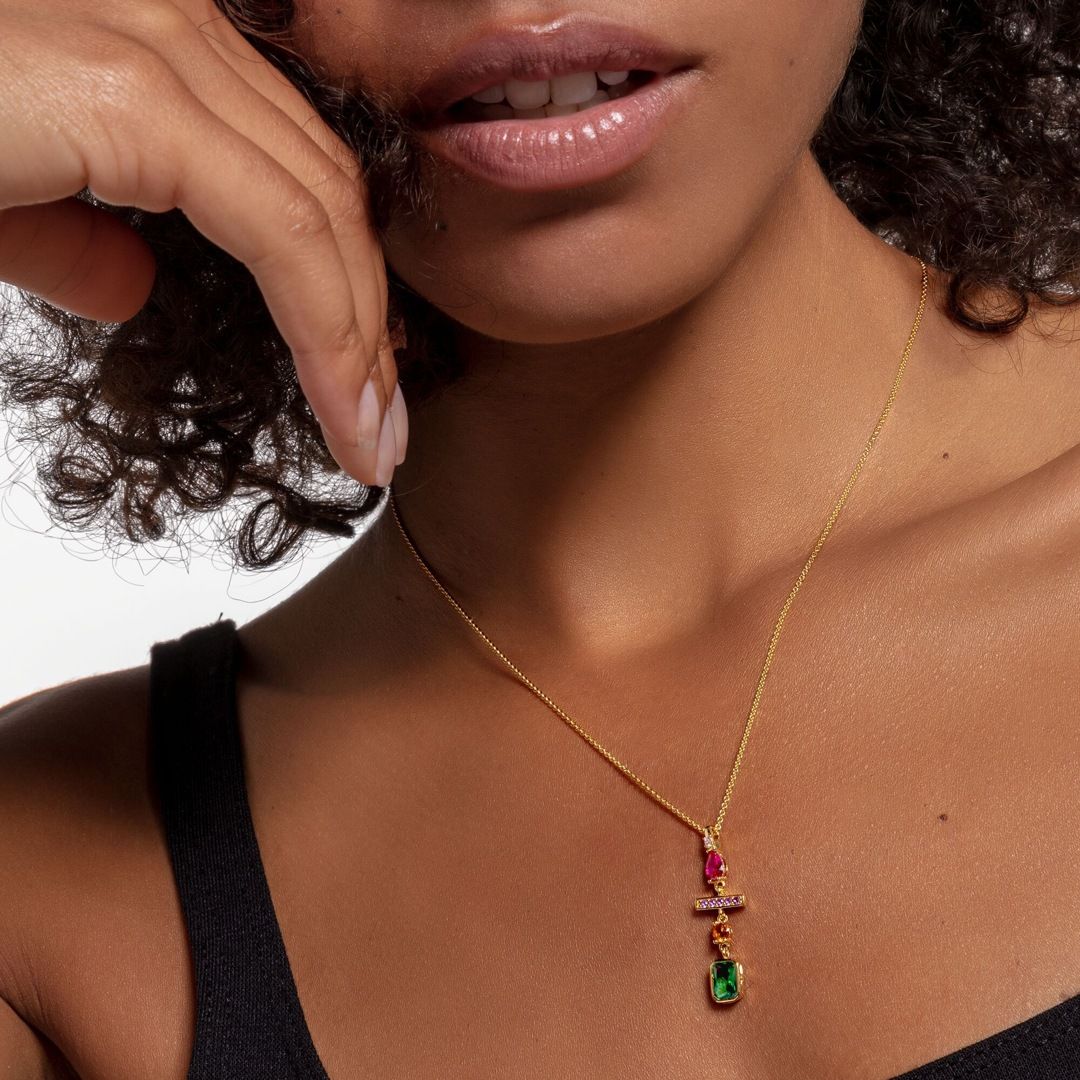 Thomas Sabo Kette Farbiger Formenmix Goldfarben