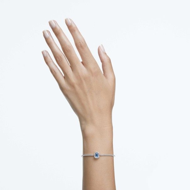 Swarovski Una Angelic Armreif Oktagon-Schliff, Pavé, Blau, Rhodiniert
