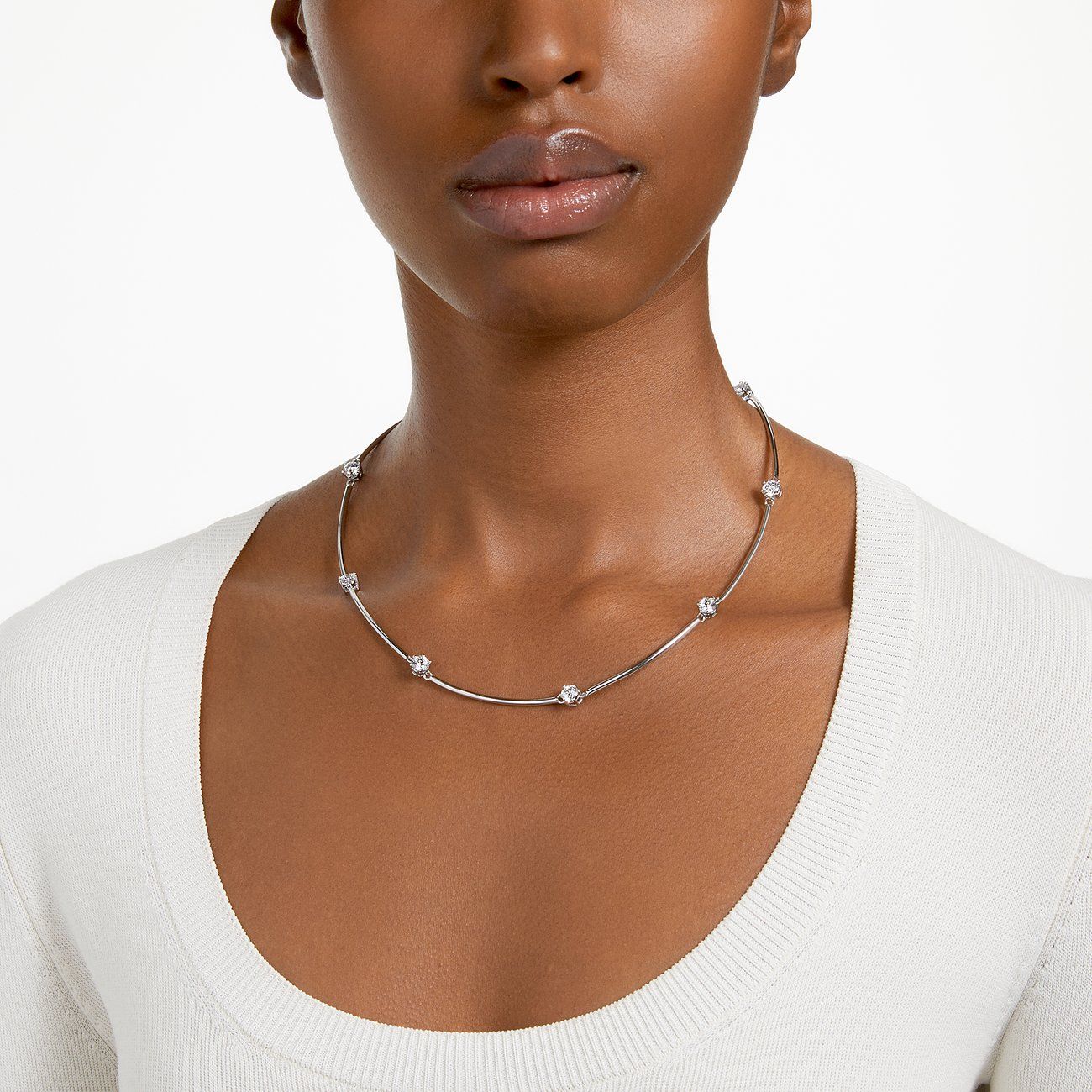 Swarovski Constella Kette, Rundschliff, Weiss, Rhodiniert