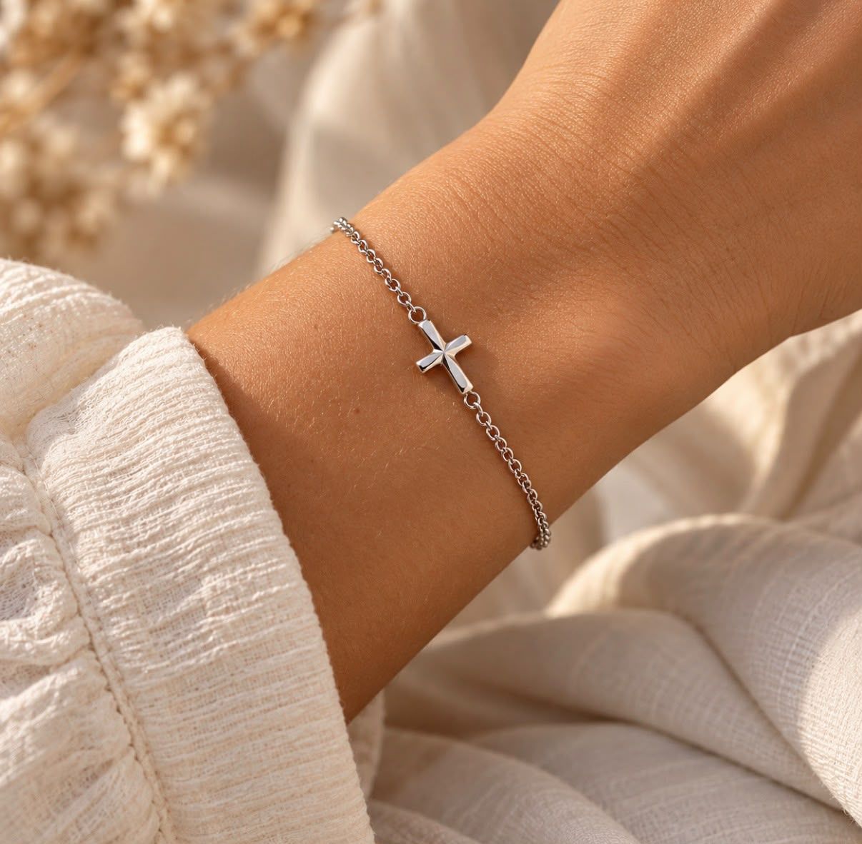 Armband Armkette mit Kreuz Weissgold 16-18cm verstellbar 585 Gold TONSC.187A560